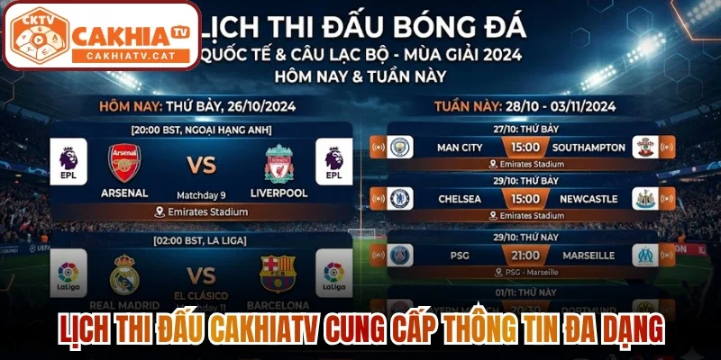 Lịch thi đấu Cakhiatv cung cấp thông tin đa dạng